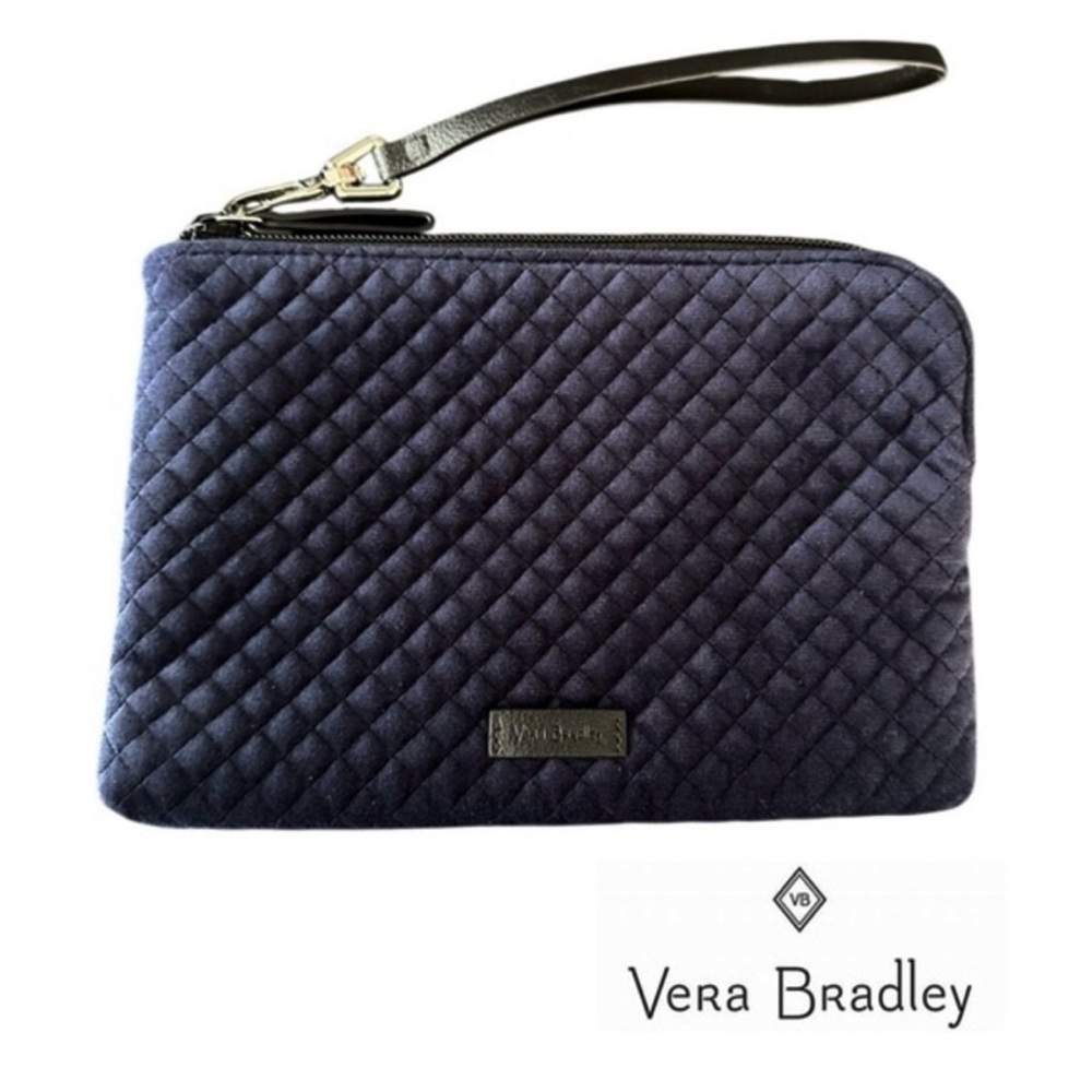 Vera Bradley Iconic Velvet Quilted Wristlet Navy Blue 8.75” X 6” Removab…